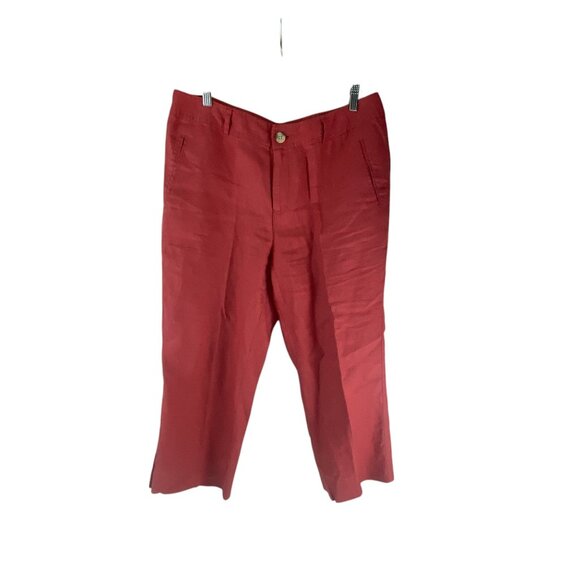 Cherokee Women's Red Cropped Pants Sz 14 100% Linen High Rise Summer Tomato Girl - Picture 1 of 7